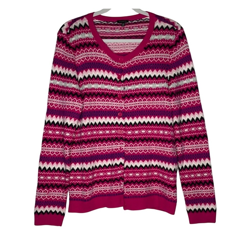 Talbots Multiprint Lambswool Blend Cardigan sz Md